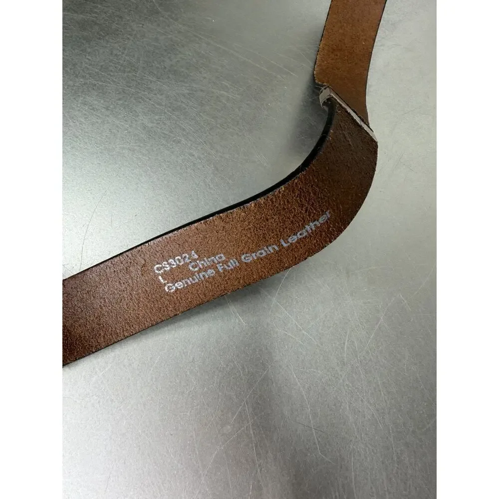 Vintage Columbia Mens Belt Brown Leather Brass Buckle Western Accent Size Large